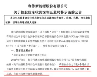 监管出手！承诺增持不低于6000万元股票却爽约
